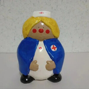Blue Nurse Figurine ToyCeramic Nurse Piggy Bank Woman Nurse Hospital Occupationa